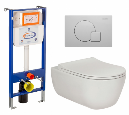 Комплект 3 в 1 инсталляция Enio Aquanika + Унитаз подвесной Berges Wasserhaus Ego XL 082118 + кнопка белая