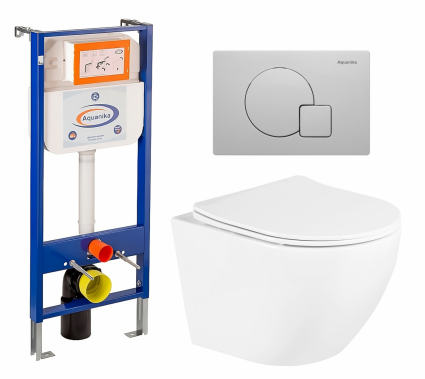 Комплект 3 в 1 инсталляция Enio Aquanika + Унитаз подвесной BelBagno Uno BB3105CHR/SC + кнопка белая