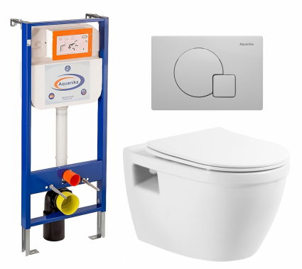 Комплект 3 в 1 инсталляция Enio Aquanika +  Унитаз подвесной BelBagno Loto BB070CHR/SC + кнопка белая