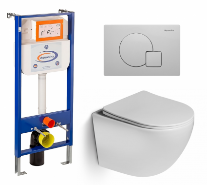 Комплект 3 в 1 инсталляция Enio Aquanika + Унитаз подвесной SantiLine SL-5005 + кнопка белая
