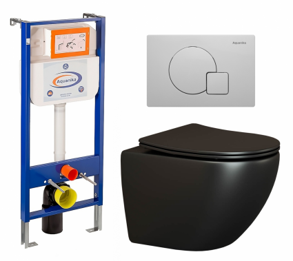 Комплект 3 в 1 инсталляция Enio Aquanika + Унитаз подвесной Ceramica Nova Metropol CN4002MB + кнопка белая