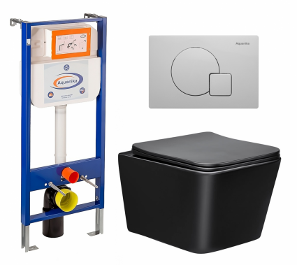 Комплект 3 в 1 инсталляция Enio Aquanika + Унитаз Vincea Q-Line VT1-12MB + кнопка белая
