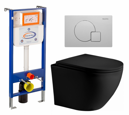 Комплект 3 в 1 инсталляция Enio Aquanika + Унитаз подвесной Weltwasser WW Merzbach 043 MT-BL + кнопка белая