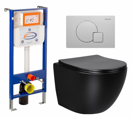 Комплект 3 в 1 инсталляция Enio Aquanika + Унитаз Vincea Globo VT1-14SMB + кнопка белая