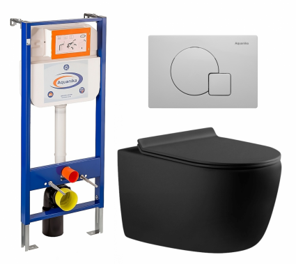 Комплект 3 в 1 инсталляция Enio Aquanika + Унитаз подвесной Aquanet Cetus-BW 287008 + кнопка белая