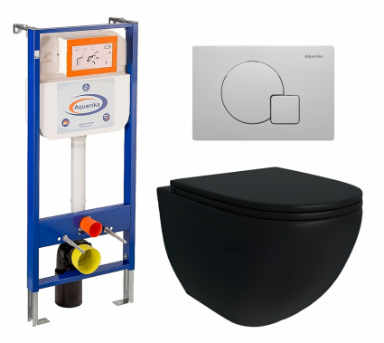 Комплект 3 в 1 инсталляция Enio Aquanika + Унитаз подвесной Enio Unico BL EN4105055 + кнопка белая
