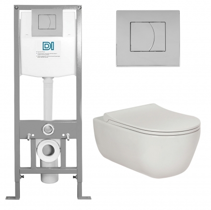 Комплект 3 в 1 инсталляция DI + Подвесной унитаз Berges Wasserhaus Ego XL 082118 с кнопкой хром 
