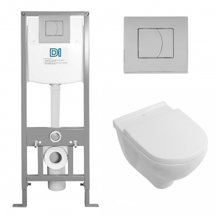 Комплект 3 в 1 инсталляция DI + Подвесной унитаз Villeroy & Boch O Novo с кнопкой хром 