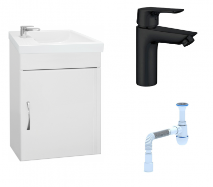 Комплект: Тумба с раковиной Style Line Эко Стандарт №1 40 + Смеситель Aquanet Static AF330-10B + Сифон АниПласт