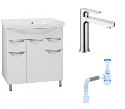 Комплект: Тумба с раковиной Style Line Жасмин 80 + Смеситель Lemark plus Grace LM1537C + Сифон АниПласт