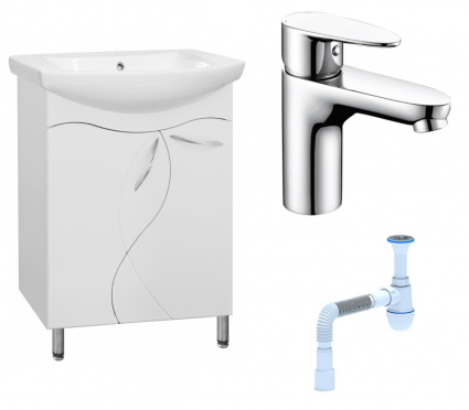 Комплект: Тумба с раковиной Style Line Амелия 65 + Смеситель Wasserkraft Leine 3503 + Сифон АниПласт