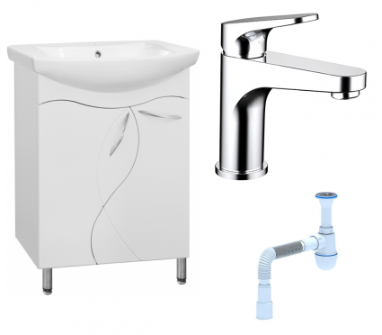 Комплект: Тумба с раковиной Style Line Амелия 65 + Смеситель Bravat Eler F1191238CP-RUS + Сифон АниПласт
