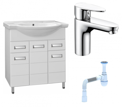 Комплект: Тумба с раковиной Style Line Ирис 75 + Смеситель Wasserkraft Leine 3503 + Сифон АниПласт