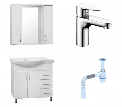 Комплект: Мебель для ванной Style Line Эко Стандарт №25 82 + Смеситель Wasserkraft Leine 3503 + Сифон АниПласт