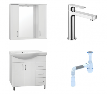 Комплект: Мебель для ванной Style Line Эко Стандарт №25 82 + Смеситель Lemark plus Grace LM1537C + Сифон АниПласт