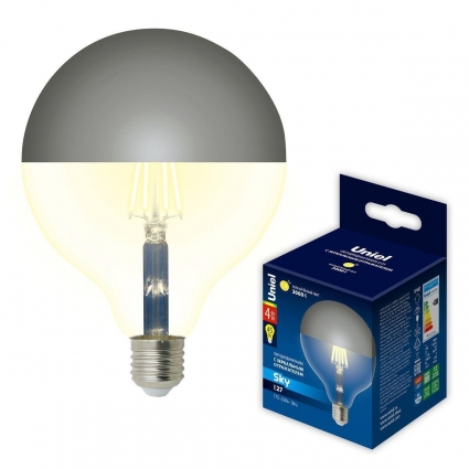 Лампа светодиодная Uniel E27 4W 3000K зеркальная LED-G125-4W/3000K/E27/CL MIRROR/CHROME PLS02WH UL-00011793 цвет зеркальный