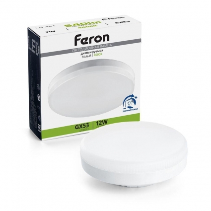 Лампа светодиодная диммируемая Feron GX53 12W 4000K матовая LB-456 51065 цвет белый, с диммером