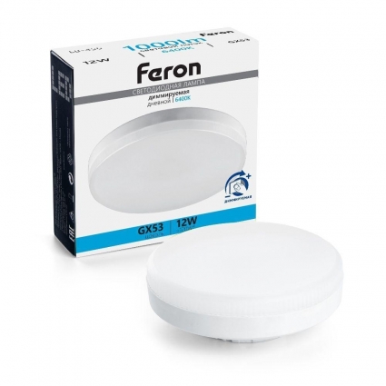 Лампа светодиодная диммируемая Feron GX53 12W 6400K матовая LB-456 51066 цвет белый, с диммером