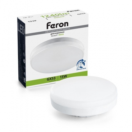 Лампа светодиодная диммируемая Feron GX53 15W 4000K матовая LB-457 51068 цвет белый, с диммером