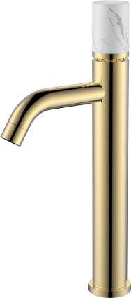 Смеситель для раковины Boheme Stick 122-G-MR-W золотой, белый мрамор, однорычажный, длина излива 13.5 см