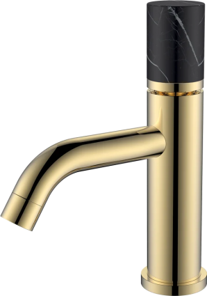 Смеситель для раковины Boheme Stick 121-G-MR-B золотой, мрамор черный, однорычажный, длина излива 13.5 см