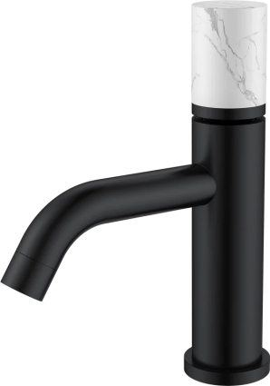 Смеситель для раковины Boheme Stick 121-B-MR-W черный, белый мрамор, однорычажный, длина излива 13.5 см