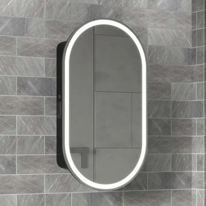 Зеркало-шкаф Reflection Black 45, черное soft touch, с подсветкой в современном стиле