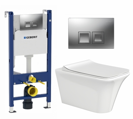 Комплект 3 в 1 инсталляция Geberit Duofix + Унитаз подвесной CeruttiSpa Nivolet Aria 9034 + кнопка хром матовый