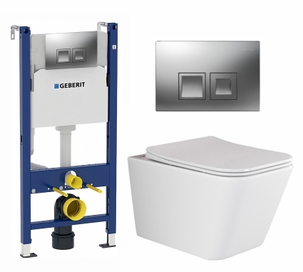 Комплект 3 в 1 инсталляция Geberit Duofix + Унитаз подвесной Ceramica Nova Metric Rimless CN3007 + кнопка хром матовый