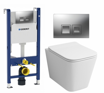 Комплект 3 в 1 инсталляция Geberit Duofix + Унитаз подвесной Grossman GR-4441S + кнопка хром матовый