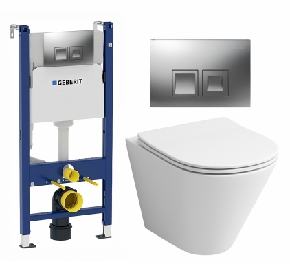 Комплект 3 в 1 инсталляция Geberit Duofix + Унитаз подвесной Grossman GR-4477S + кнопка хром матовый