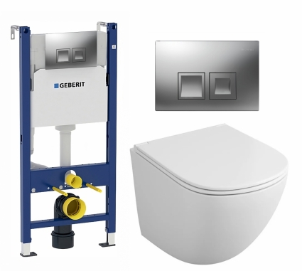 Комплект 3 в 1 инсталляция Geberit Duofix + Унитаз подвесной Owl 1975 Cirkel-H OWLT190302 + кнопка хром матовый