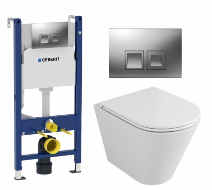 Комплект 3 в 1 инсталляция Geberit Duofix + Унитаз подвесной Owl 1975 Ruta-H OWLT190304 + кнопка хром матовый