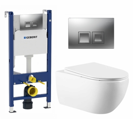 Комплект 3 в 1 инсталляция Geberit Duofix + Унитаз подвесной Vincea Evo VT1-34 + кнопка хром матовый