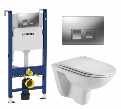 Комплект 3 в 1 инсталляция Geberit Duofix + Подвесной унитаз WeltWasser Baarbach 004 GL-WT + кнопка хром матовый