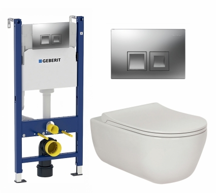 Комплект 3 в 1 инсталляция Geberit Duofix + Унитаз подвесной Berges Wasserhaus Ego XL 082118 + кнопка хром матовый