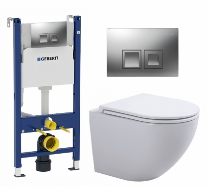 Комплект 3 в 1 инсталляция Geberit Duofix + Подвесной унитаз SinteSi EVI + кнопка хром матовый