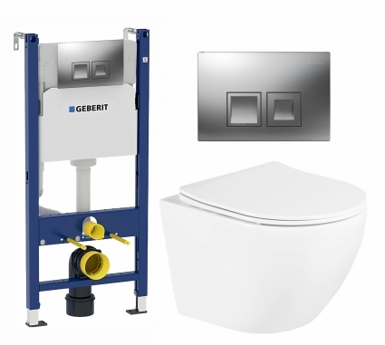 Комплект 3 в 1 инсталляция Geberit Duofix + Унитаз подвесной BelBagno Uno BB3105CHR/SC + кнопка хром матовый
