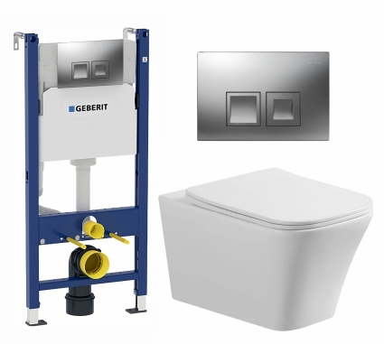 Комплект 3 в 1 инсталляция Geberit Duofix + Унитаз подвесной Vincea Cool VT1-210 + кнопка хром матовый