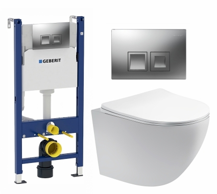 Комплект 3 в 1 инсталляция Geberit Duofix + Унитаз подвесной Акватек Европа AQ1900-00 + кнопка хром матовый
