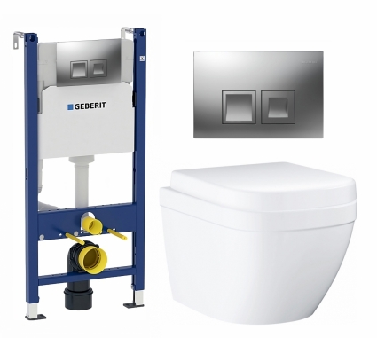 Комплект 3 в 1 инсталляция Geberit Duofix + Унитаз подвесной Grohe Euro Ceramic 39206000 + кнопка хром матовый
