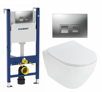 Комплект 3 в 1 инсталляция Geberit Duofix + Унитаз подвесной Cezares Stylus CZR-513-TH-R + кнопка хром матовый