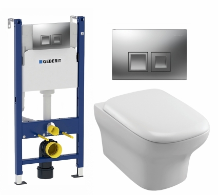 Комплект 3 в 1 инсталляция Geberit Duofix + Унитаз подвесной Jacob Delafon Vox EDM102-00 + кнопка хром матовый