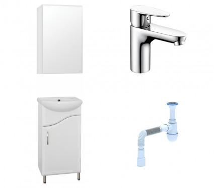 Комплект: Мебель для ванной Style Line Эко Волна №2 40 + Смеситель Wasserkraft Leine 3503 + Сифон АниПласт