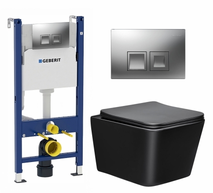 Комплект 3 в 1 инсталляция Geberit Duofix + Унитаз Vincea Q-Line VT1-12MB + кнопка хром матовый