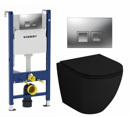 Комплект 3 в 1 инсталляция Geberit Duofix + Унитаз подвесной Grossman GR-4455BMS + кнопка хром матовый