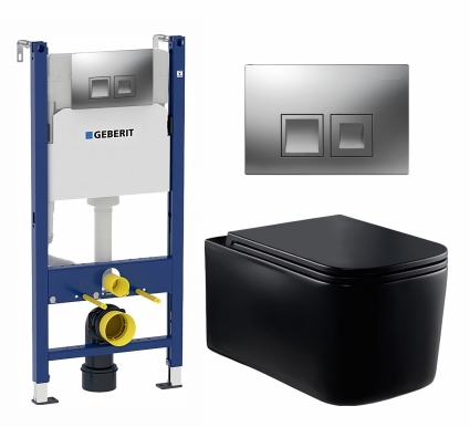 Комплект 3 в 1 инсталляция Geberit Duofix + Унитаз Vincea Ultra Rimless VT1-32MB + кнопка хром матовый