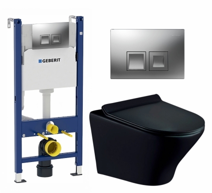 Комплект 3 в 1 инсталляция Geberit Duofix + Унитаз подвесной Esbano Aster ESUPASTEBM + кнопка хром матовый