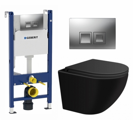 Комплект 3 в 1 инсталляция Geberit Duofix + Подвесной унитаз SinteSi EVI + кнопка хром матовый