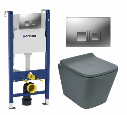 Комплект 3 в 1 инсталляция Geberit Duofix +  Унитаз подвесной Weltwasser WW SK Gelbach 041 MT-GR + кнопка хром матовый